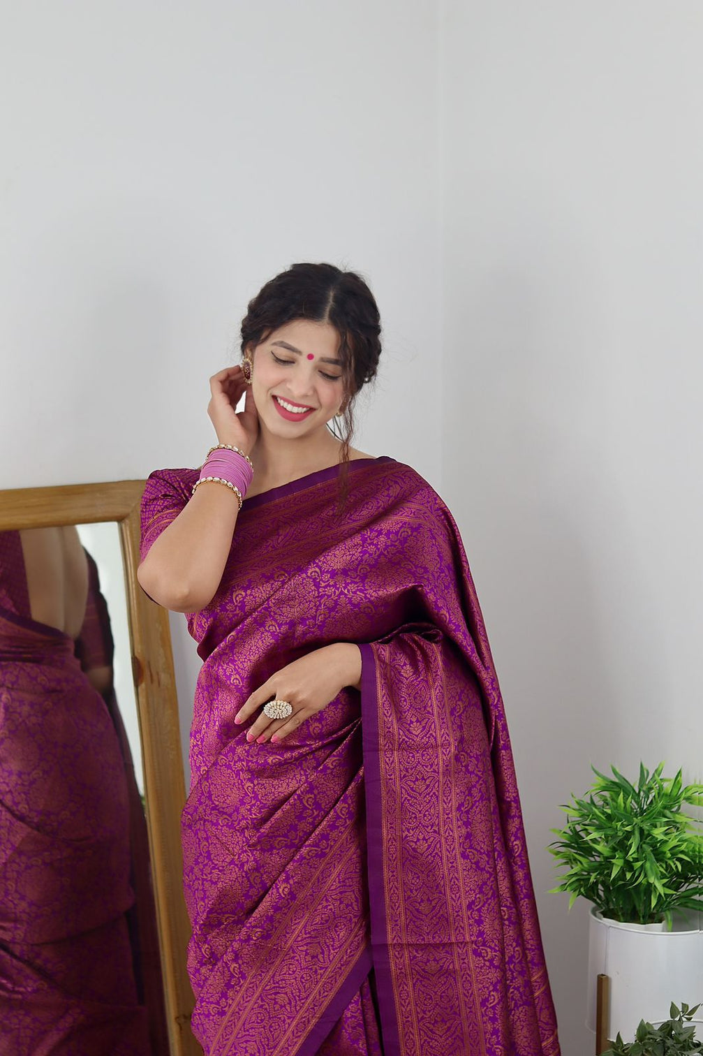 Precious Purple Soft Banarasi Silk Saree With Lovely Blouse Piece