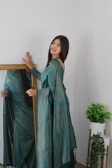 Demanding Rama Soft Banarasi Silk Saree With Lovely Blouse Piece