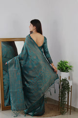 Demanding Rama Soft Banarasi Silk Saree With Lovely Blouse Piece