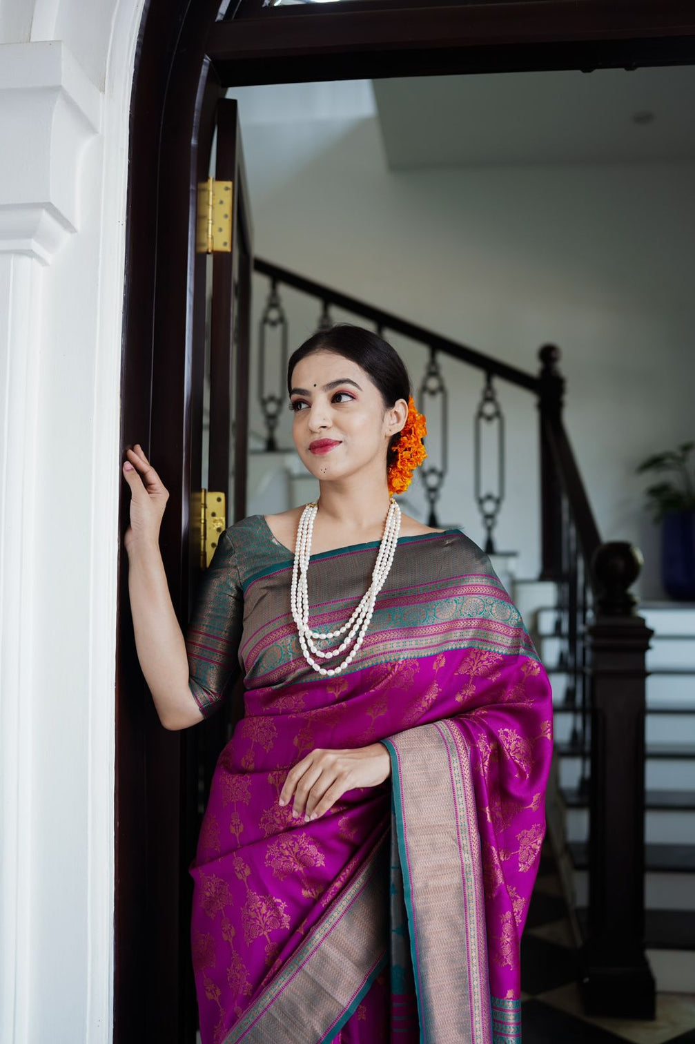 Snappy Purple Soft Banarasi Silk Saree With Magnetic Blouse Piece