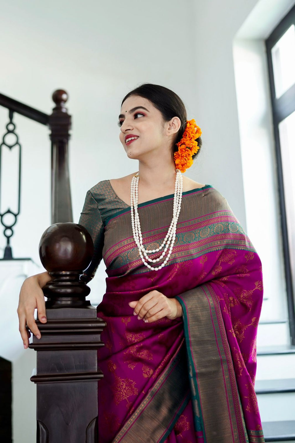 Snappy Purple Soft Banarasi Silk Saree With Magnetic Blouse Piece