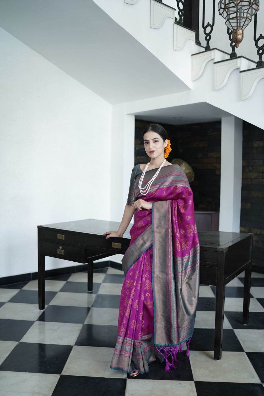 Snappy Purple Soft Banarasi Silk Saree With Magnetic Blouse Piece