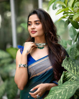 Outstanding Rama Soft Silk Saree With Snazzy Blouse Piece