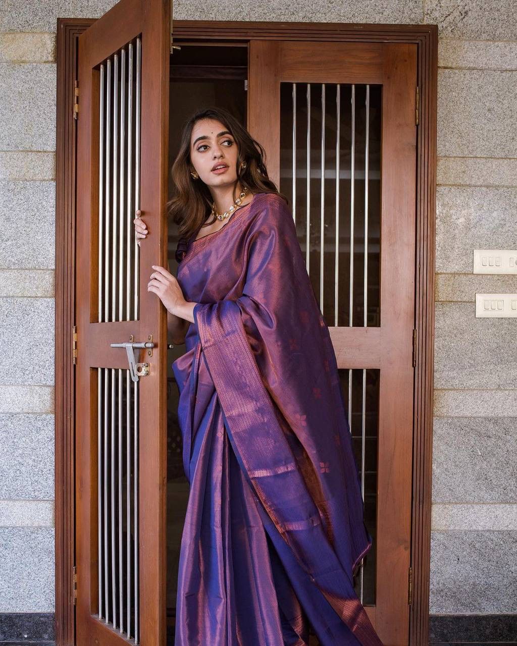 Most Flattering Navy Blue Soft Banarasi Silk Saree With Groovy Blouse Piece