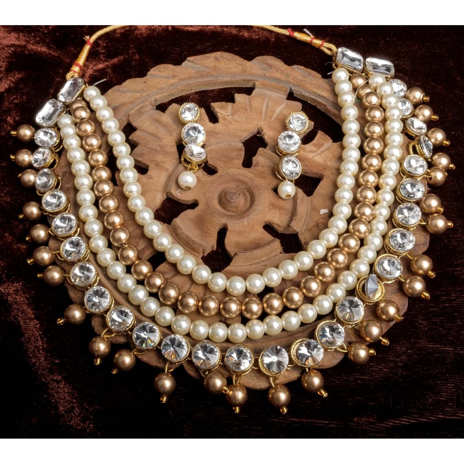 American Dimond with Gold Plated Perl Necklace Alloy Jewel Set