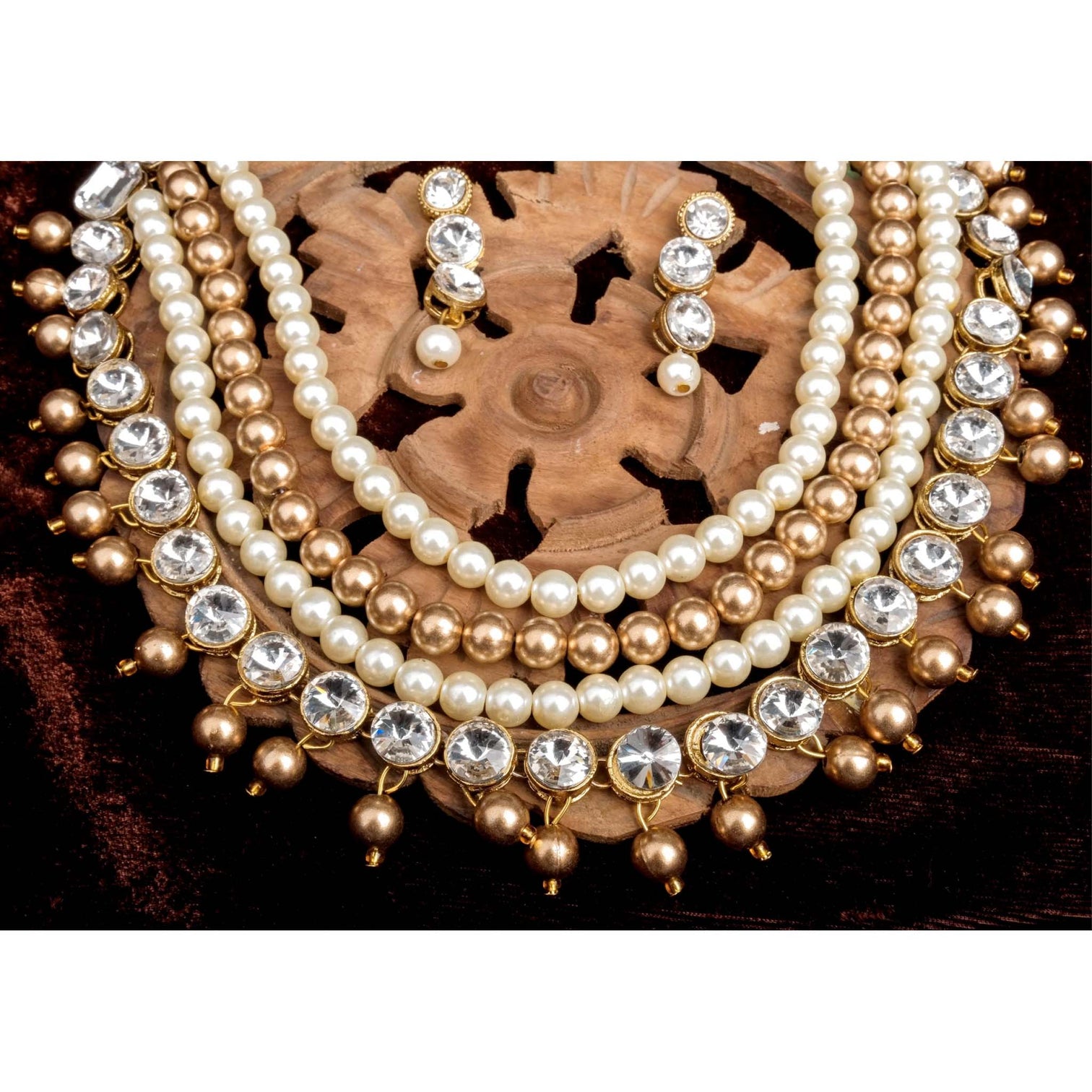 American Dimond with Gold Plated Perl Necklace Alloy Jewel Set
