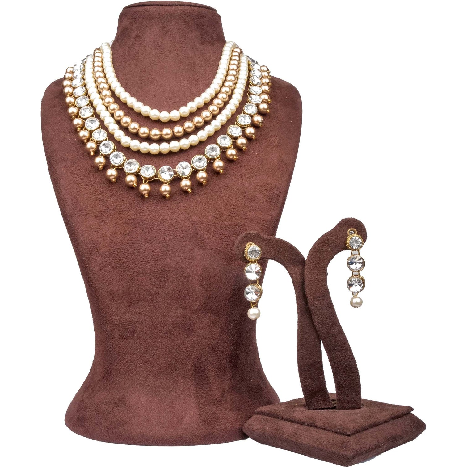 American Dimond with Gold Plated Perl Necklace Alloy Jewel Set