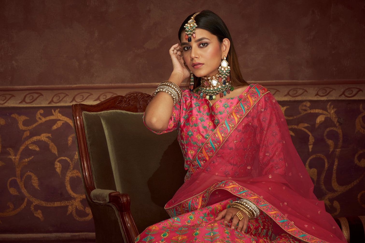 Art Silk Printed Pink Wedding Lehenga Choli With Dupatta