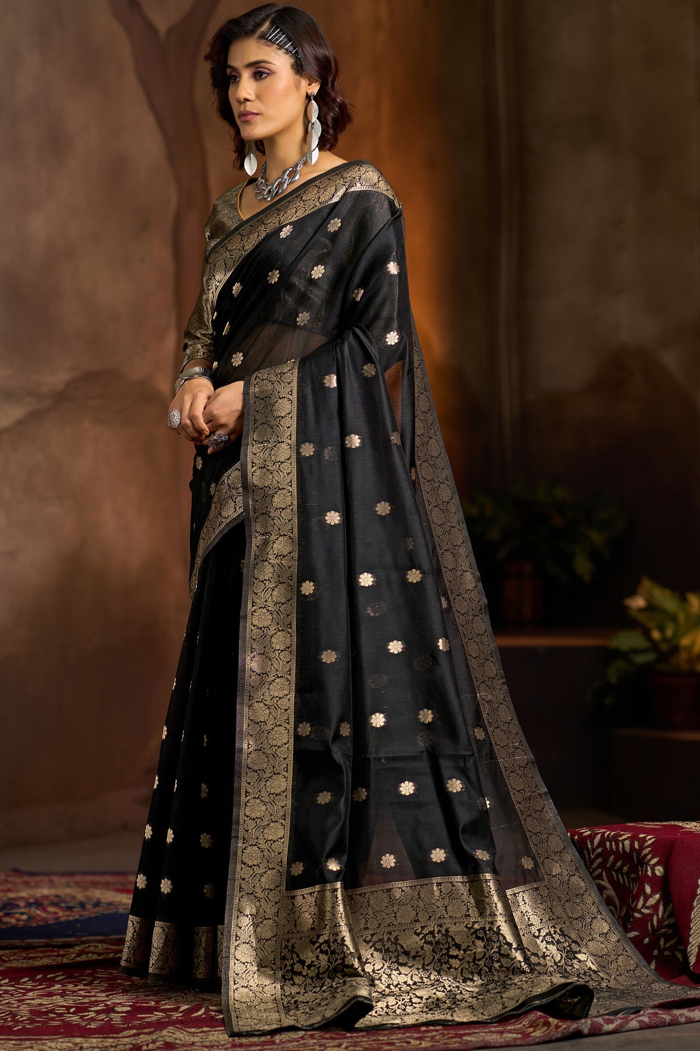 Imaginative Black Soft Banarasi Silk Saree With Appealing Blouse Piece