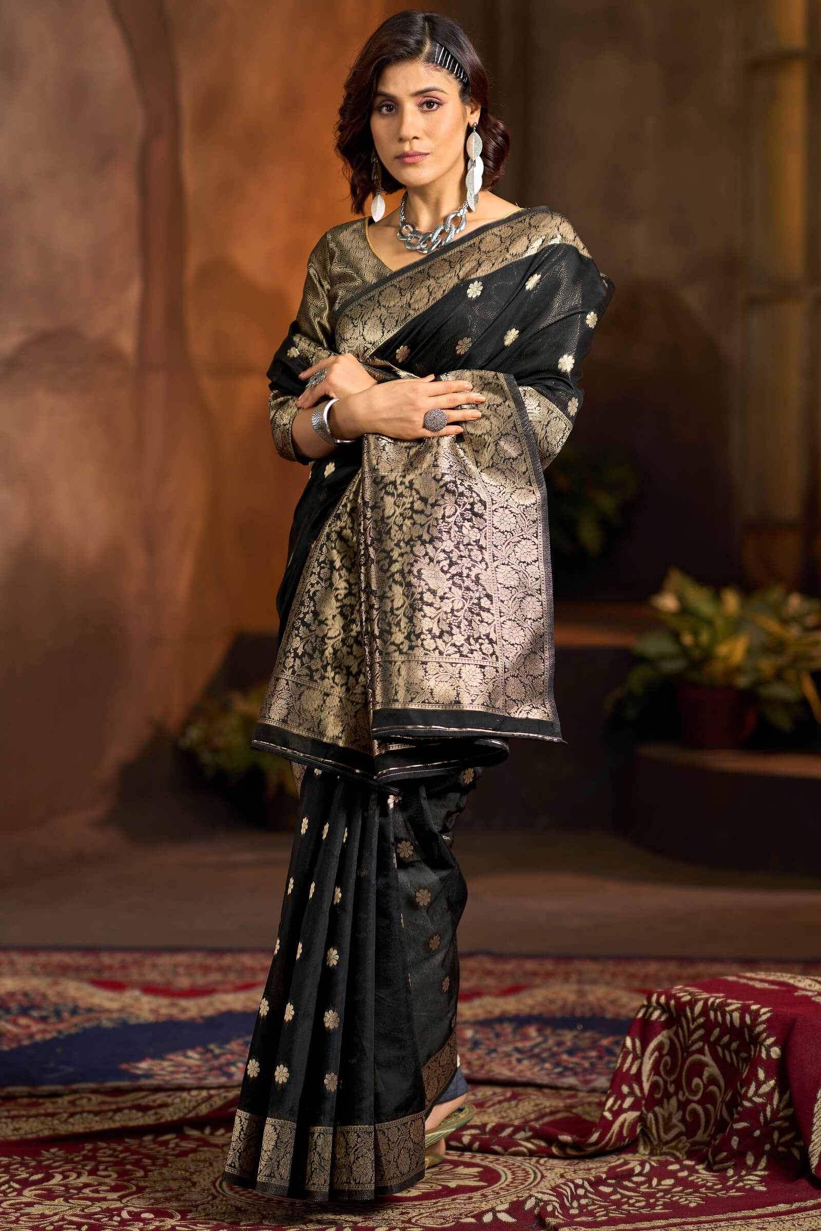 Imaginative Black Soft Banarasi Silk Saree With Appealing Blouse Piece