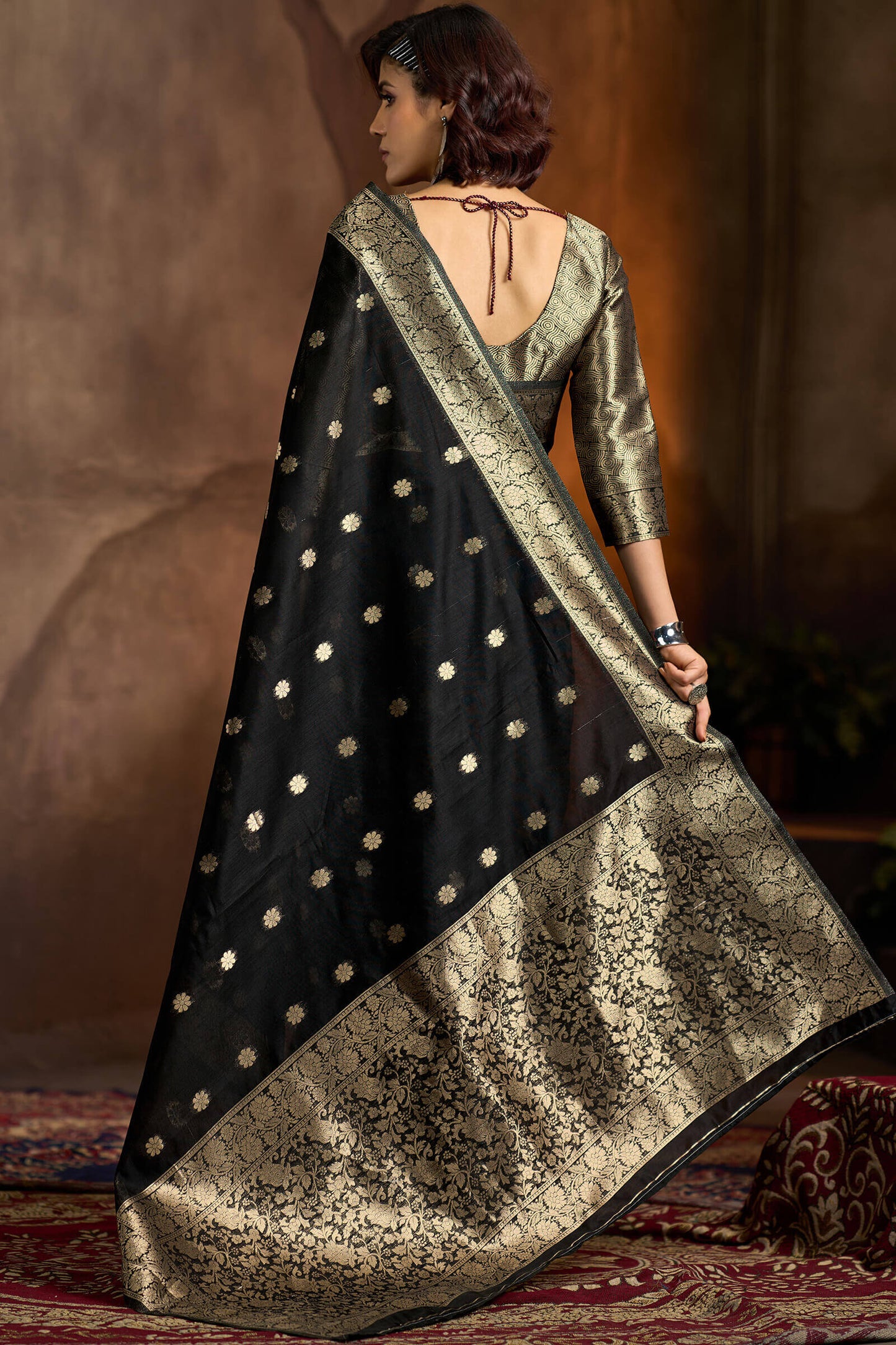 Imaginative Black Soft Banarasi Silk Saree With Appealing Blouse Piece