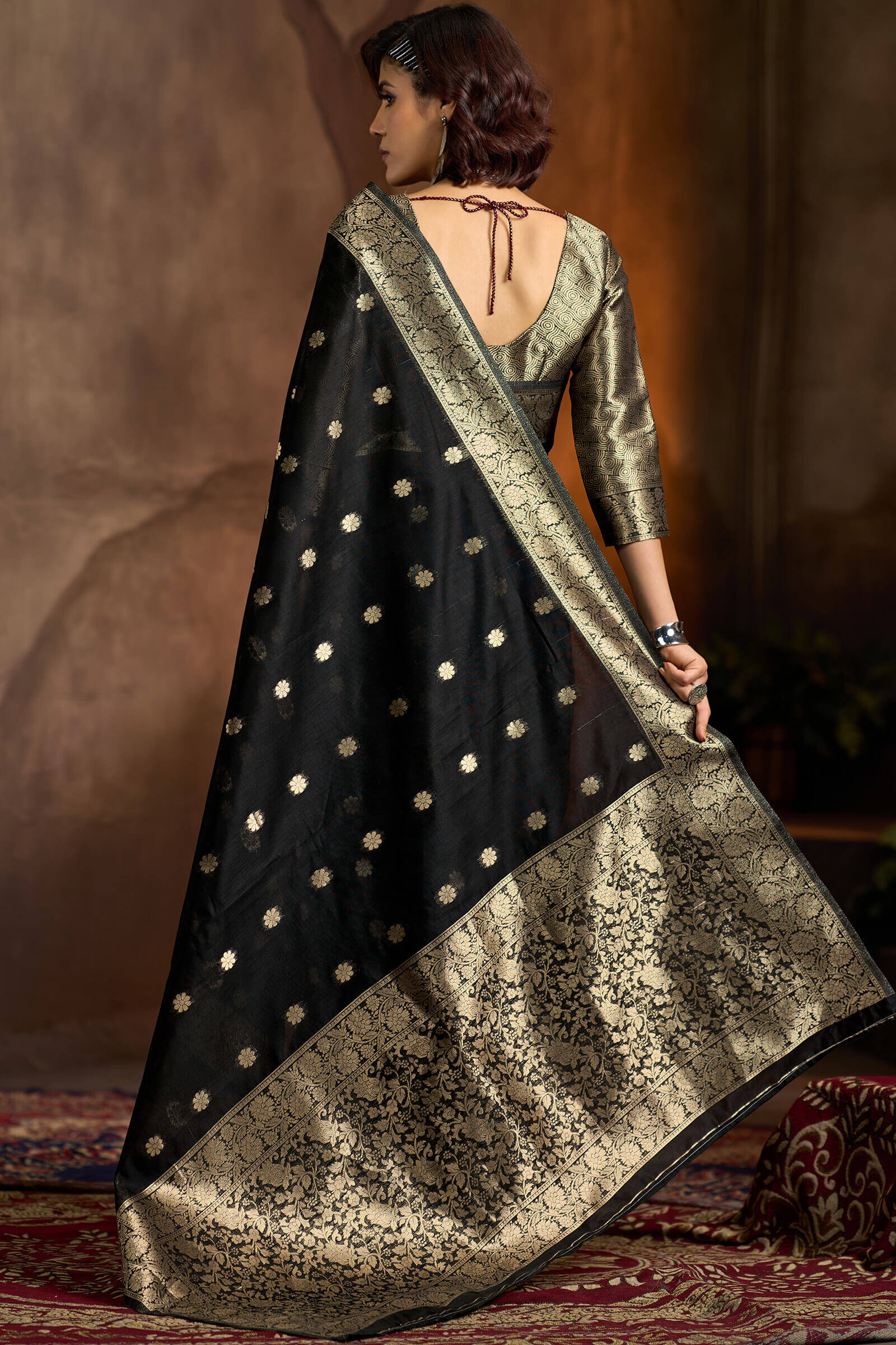Imaginative Black Soft Banarasi Silk Saree With Appealing Blouse Piece