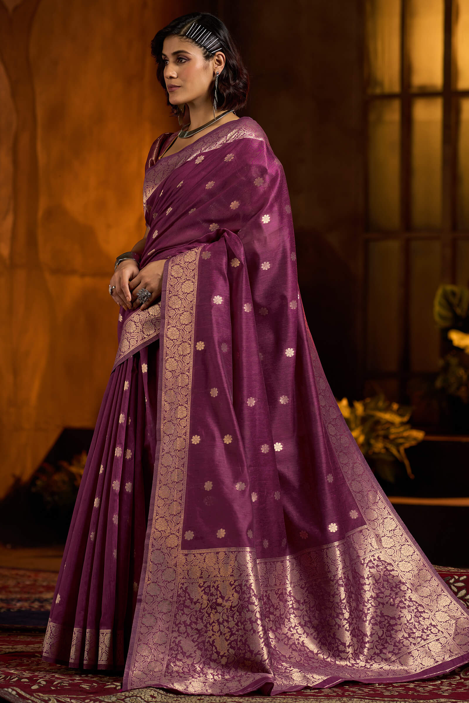 Lagniappe Purple Soft Banarasi Silk Saree With Scrupulous Blouse Piece