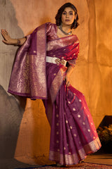 Lagniappe Purple Soft Banarasi Silk Saree With Scrupulous Blouse Piece