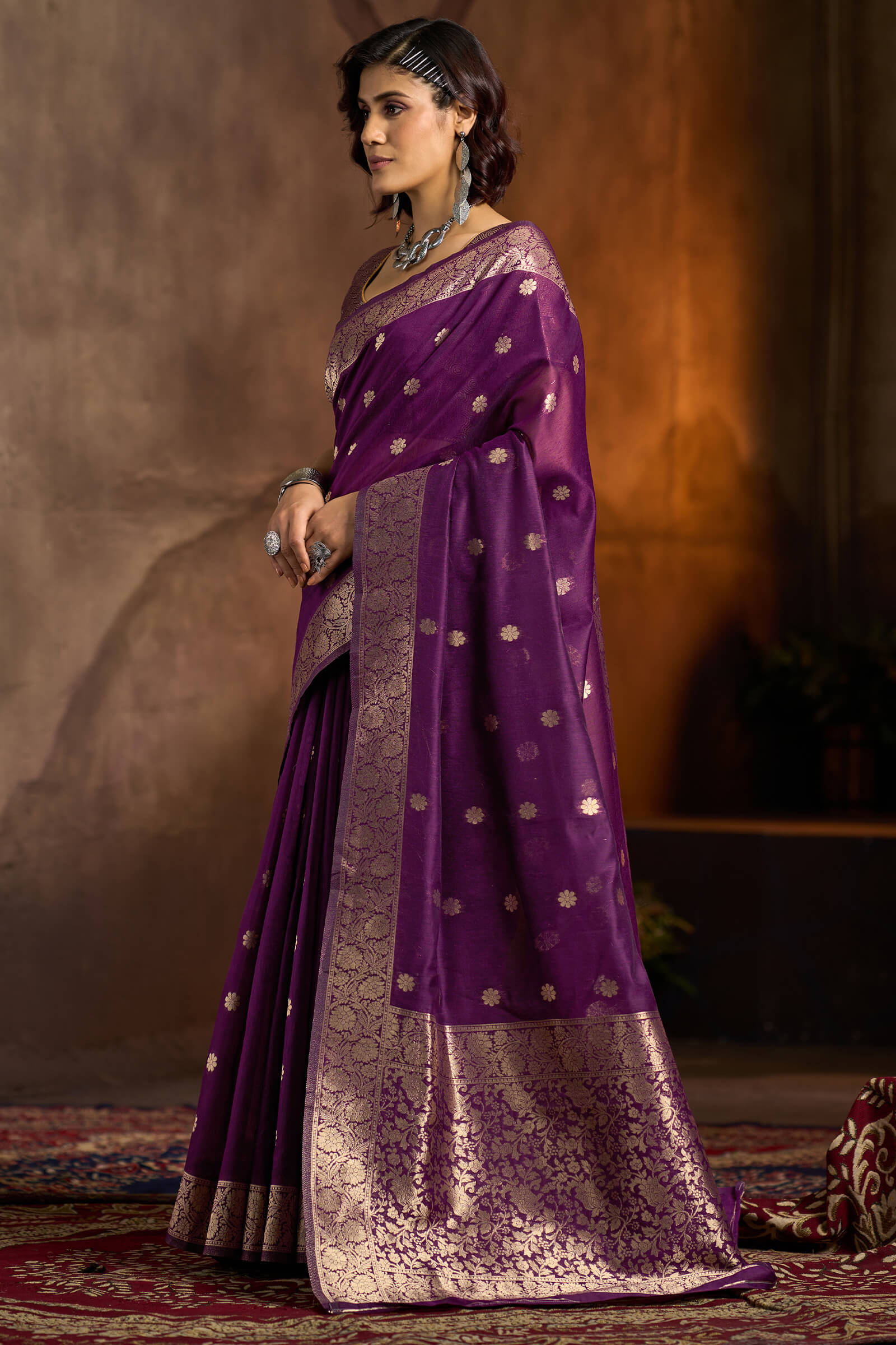Skinny Wine Soft Banarasi Silk Saree With Staggering Blouse Piece