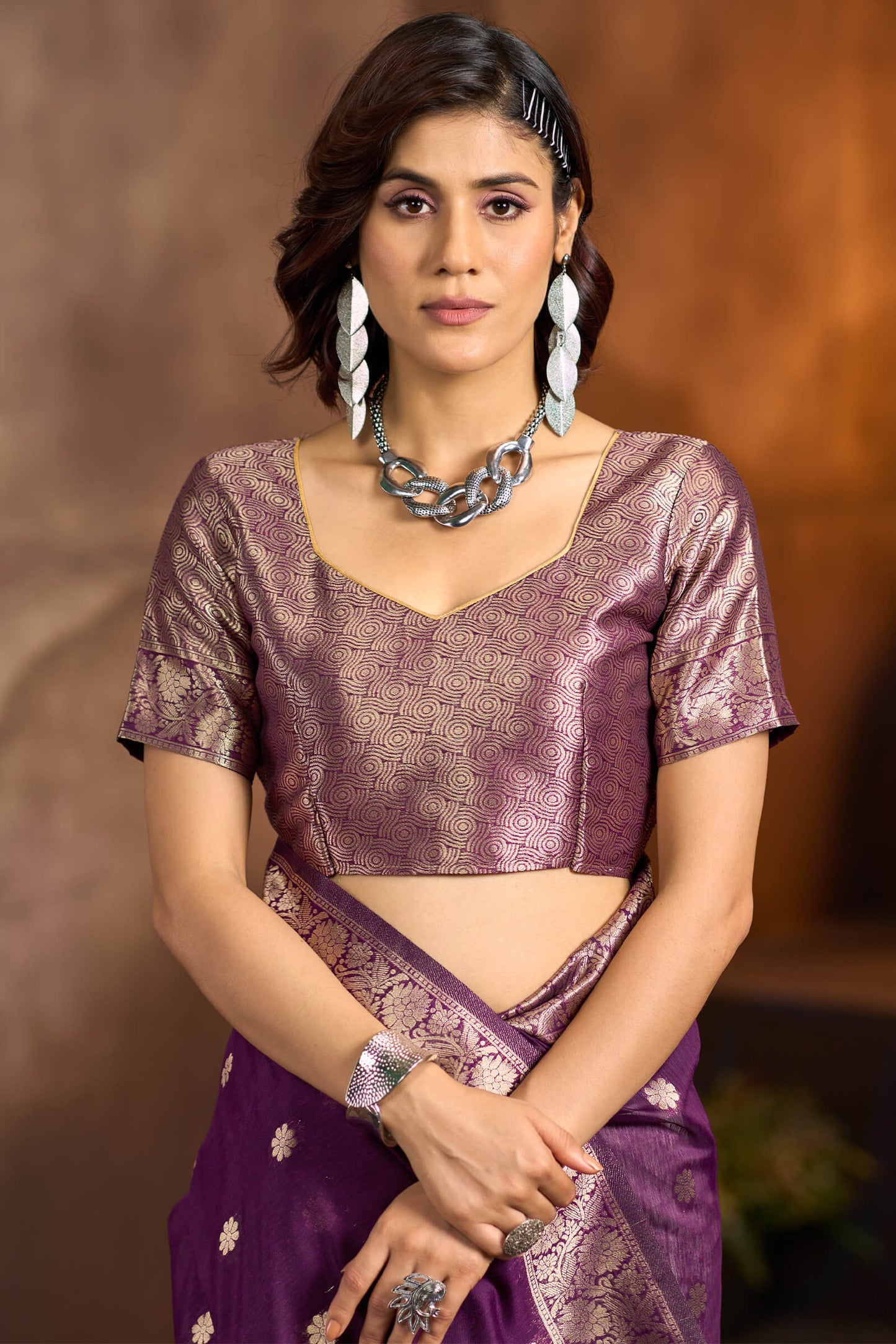 Skinny Wine Soft Banarasi Silk Saree With Staggering Blouse Piece