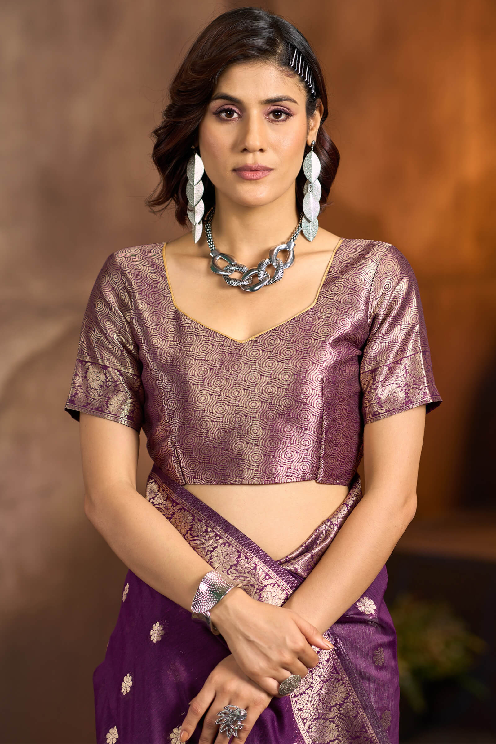 Skinny Wine Soft Banarasi Silk Saree With Staggering Blouse Piece