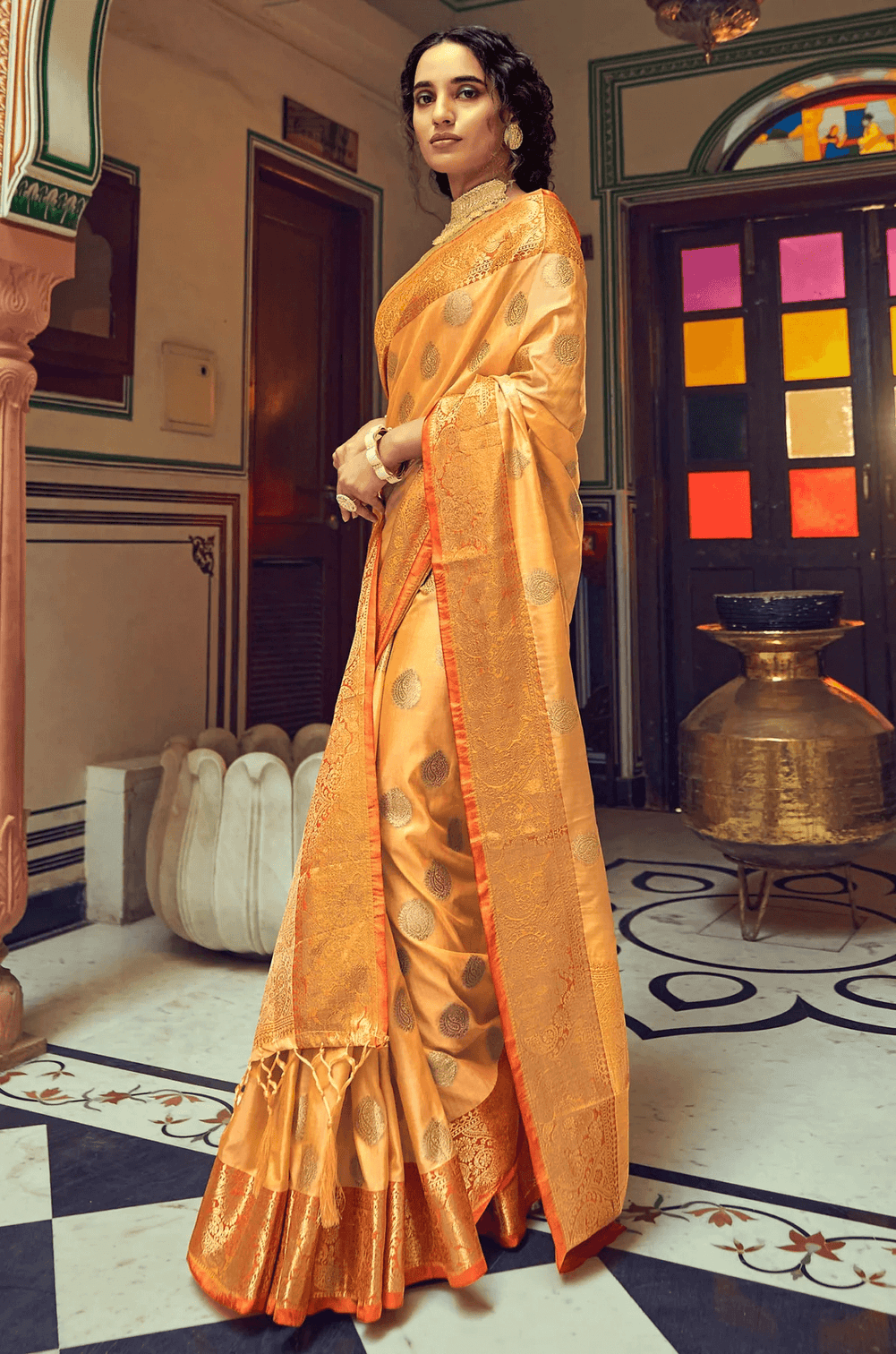 Scrumptious Orange Soft Banarasi Silk Saree With Phenomenal Blouse Piece