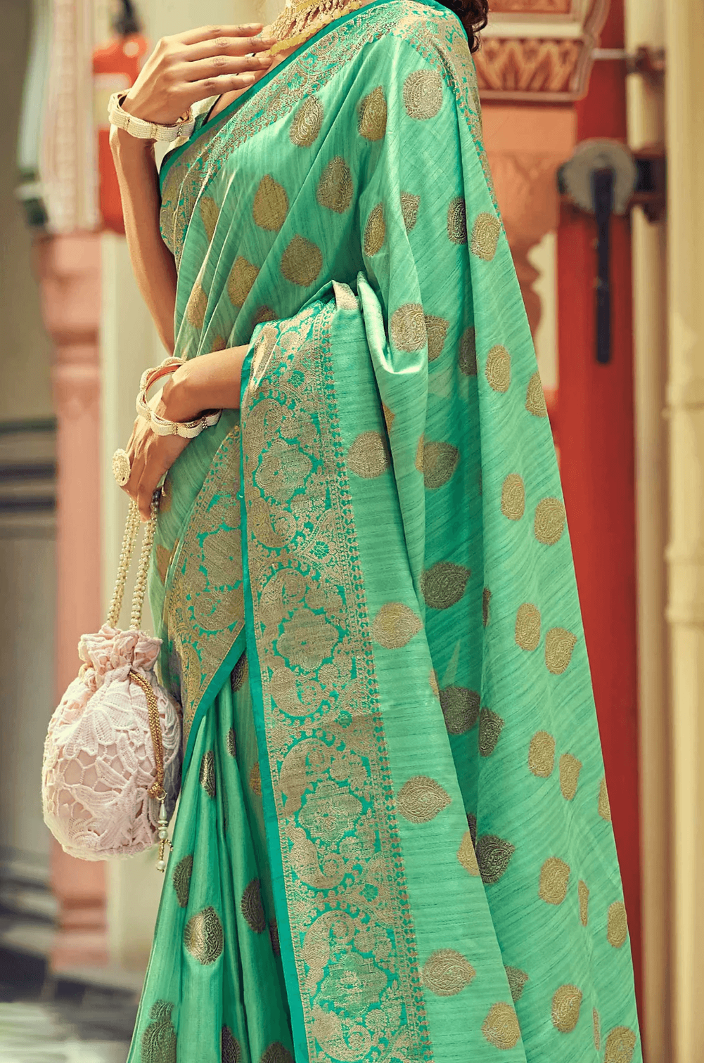 Woebegone Sea Green Soft Banarasi Silk Saree With Fancifull Blouse Piece