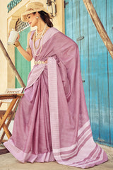 Rhapsody Lavender Lucknowi Silk Saree With Petrichor Blouse Piece