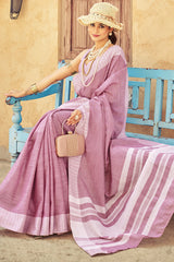 Rhapsody Lavender Lucknowi Silk Saree With Petrichor Blouse Piece