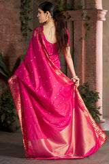 Eclat Dark Pink Pure Zari Weaving Banarasi Silk Saree With Jubilant Blouse Piece