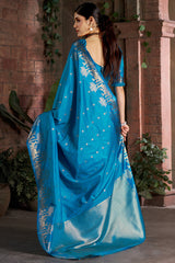 Adorable Firozi Pure Zari Weaving Banarasi Silk Saree With Dalliance Blouse Piece