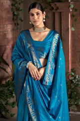 Adorable Firozi Pure Zari Weaving Banarasi Silk Saree With Dalliance Blouse Piece