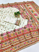 Majesty Beige Nylon Dola Pashmina Saree With Innovative Blouse Piece