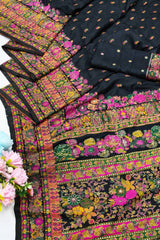 Palimpsest Black Nylon Dola Pashmina Saree With Classy Blouse Piece