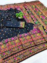 Palimpsest Black Nylon Dola Pashmina Saree With Classy Blouse Piece