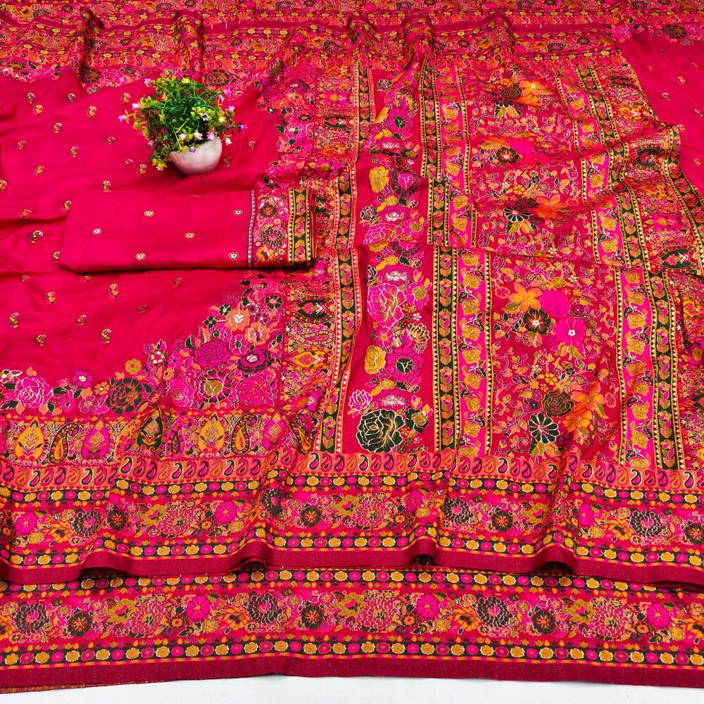 Winsome Dark Pink Nylon Dola Pashmina Saree With Evanescent Blouse Piece