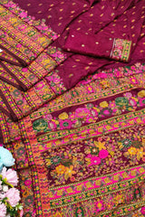 Charismatic Wine Nylon Dola Pashmina Saree With Incredible Blouse Piece
