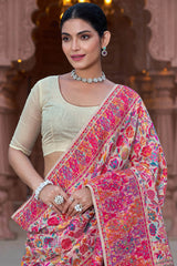 Divine Beige Pashmina Saree With Dulcet Blouse Piece