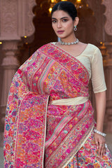 Divine Beige Pashmina Saree With Dulcet Blouse Piece