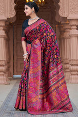 Mesmerising Black Pashmina Saree With Flaunt Blouse Piece