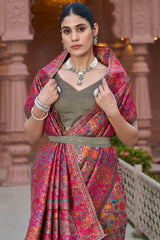 Proficient Grey Pashmina Saree With Elaborate Blouse Piece