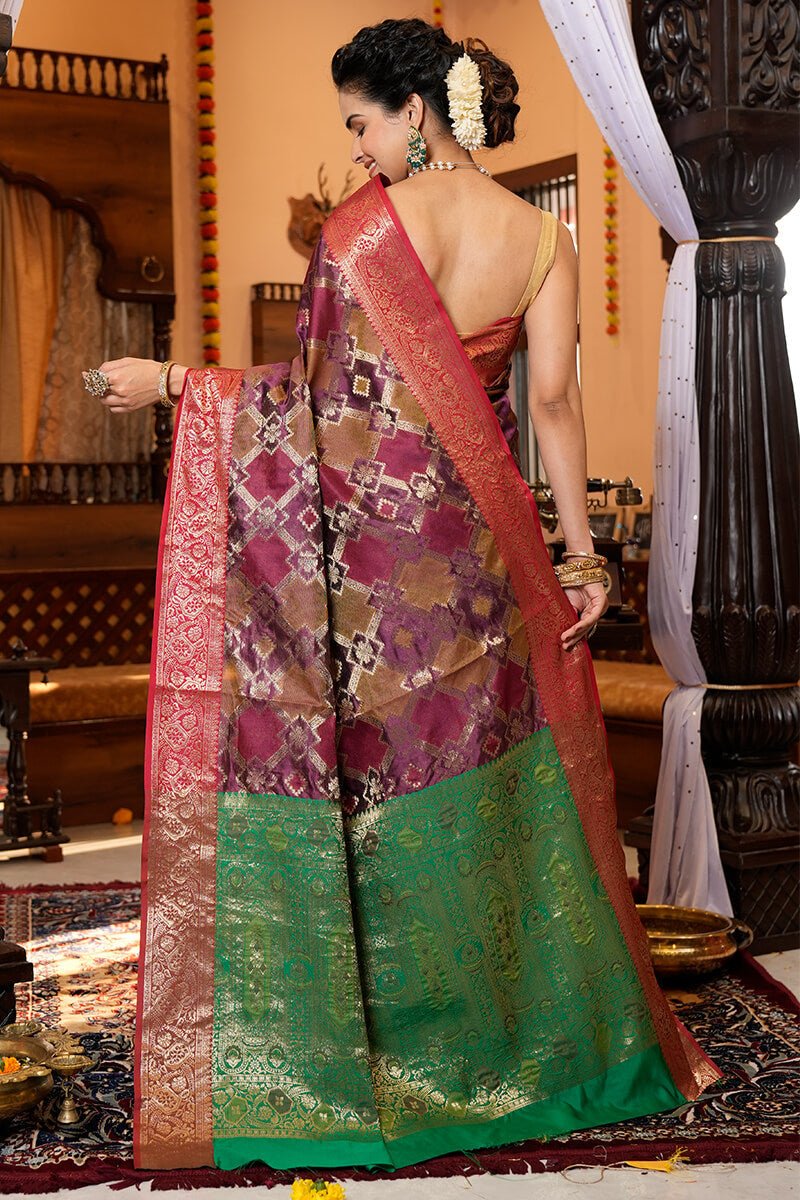 Groovy Purple Organza Silk Saree With Designer Blouse Piece