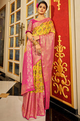 Fugacious Yellow Patola Silk Saree with Dalliance Blouse Piece