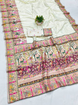Nebula Beige Nylon Dola Pashmina Saree With Tremendous Blouse Piece