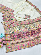 Nebula Beige Nylon Dola Pashmina Saree With Tremendous Blouse Piece