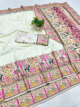 Nebula Beige Nylon Dola Pashmina Saree With Tremendous Blouse Piece