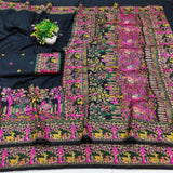 Divine Black Nylon Dola Pashmina Saree With Glowing Blouse Piece