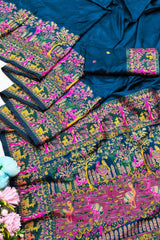 Blissful Blue Nylon Dola Pashmina Saree With Stylish Blouse Piece