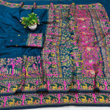 Blissful Blue Nylon Dola Pashmina Saree With Stylish Blouse Piece