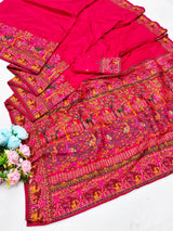 Resonant Dark Pink Nylon Dola Pashmina Saree With Profuse Blouse Piece