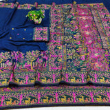 Symmetrical Navy Blue Nylon Dola Pashmina Saree With Propinquity Blouse Piece