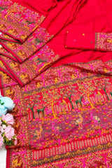 Woebegone Red Nylon Dola Pashmina Saree With Redolent Blouse Piece