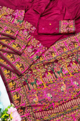 Prettiest Wine Nylon Dola Pashmina Saree With Glamorous Blouse Piece
