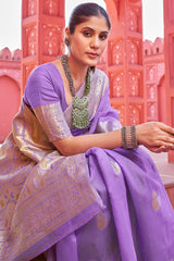 Hypnotic Lavender Cotton Silk Saree With Fairytale Blouse Piece